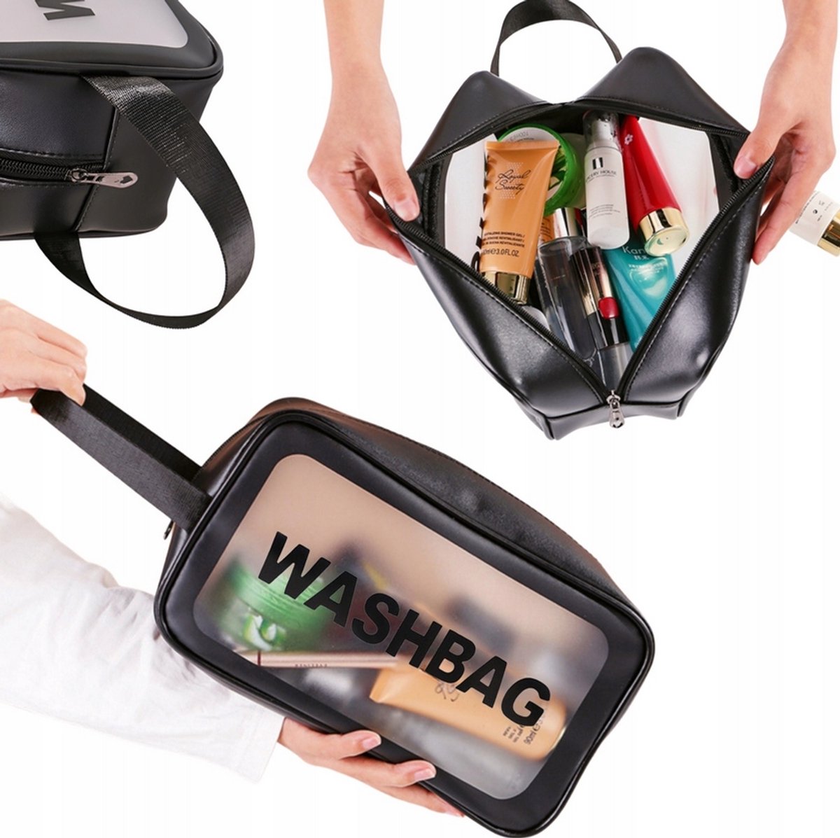 Merkloze Rice Cosmetic Tas - Waterproof, Zwart, Middelgroot