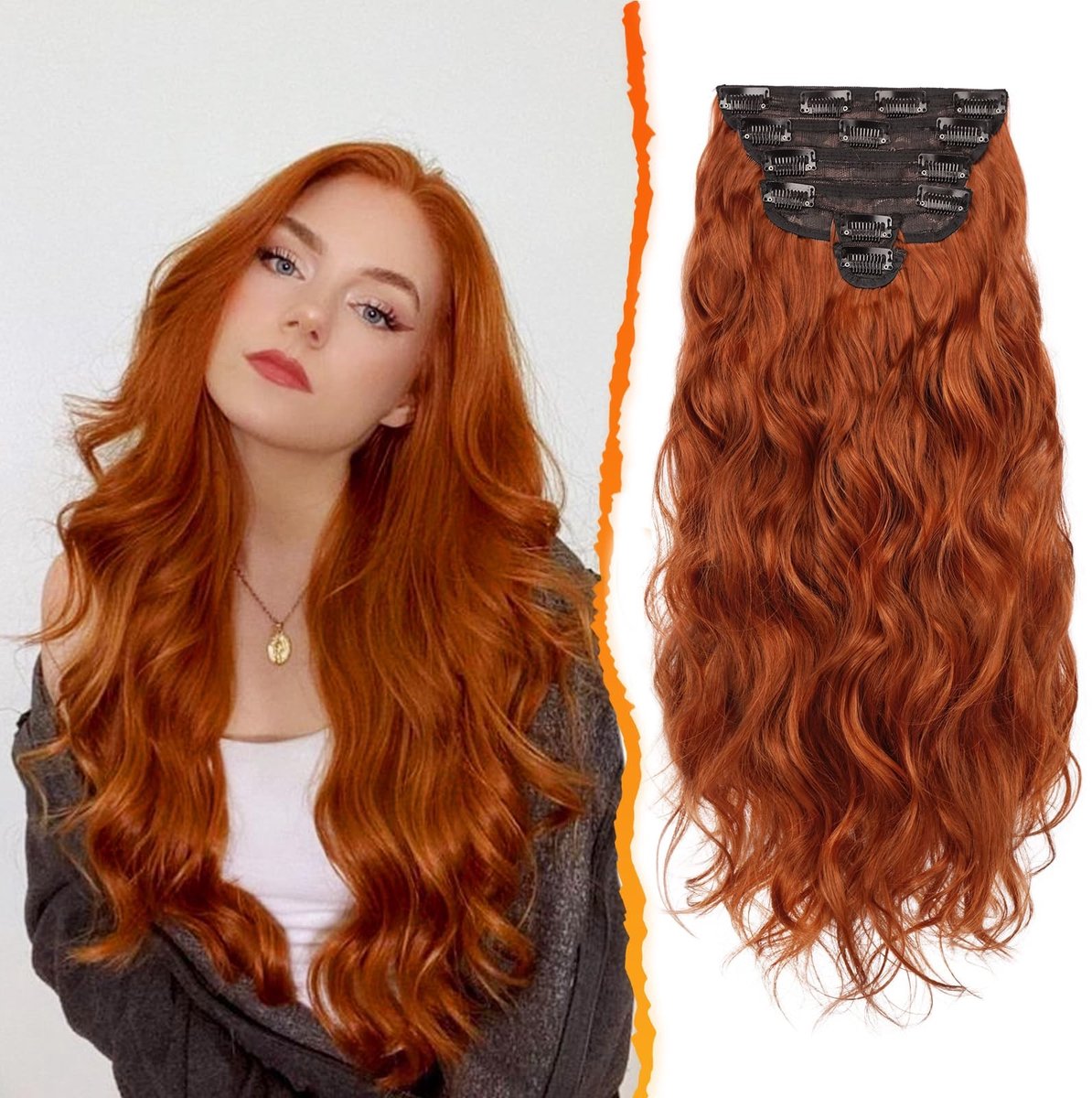 Elzusha - Set van 6 Clip-in Haarextensions, 50cm, Golfend en Dik voor Vrouwen