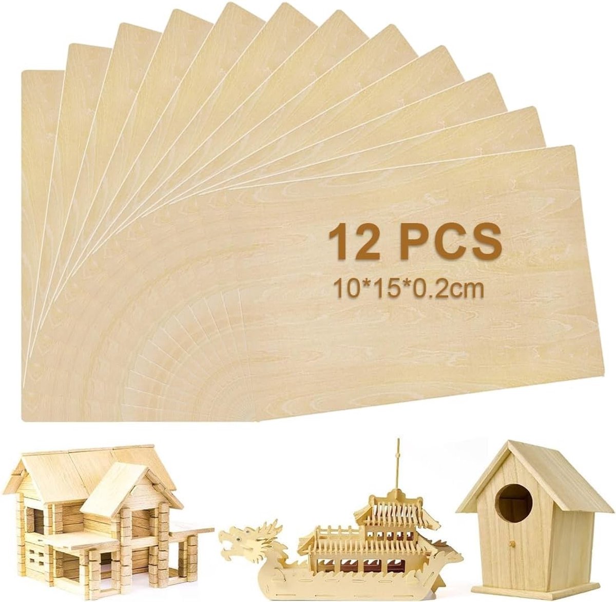 Set van 12 Houten Platen van Plywood en Linde, Perfect voor DIY Projecten, Laserbewerking en Creatieve Kunstwerken