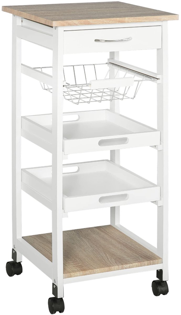 Elzusha - Keuken Trolley met Wielen en 2 Afneembare Planken