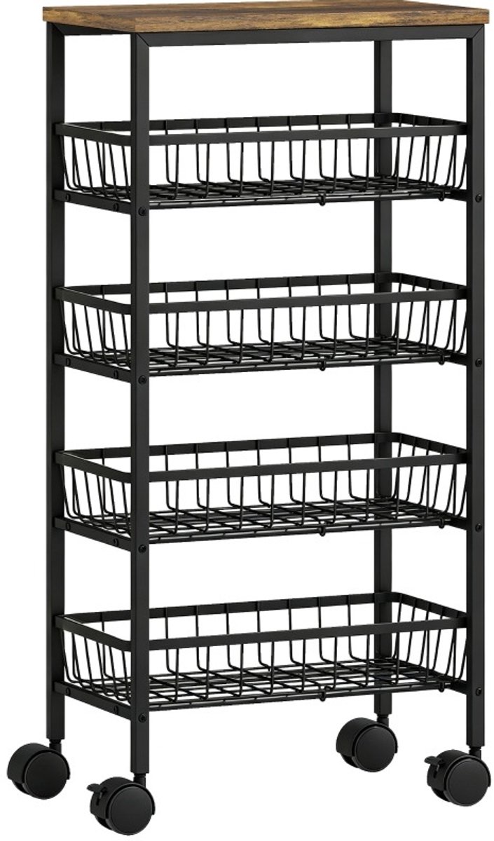 COVREO Keukenwagen 40 x 24 x 81,5 cm Rustic MDF - 4 uitneembare bakken - op wielen