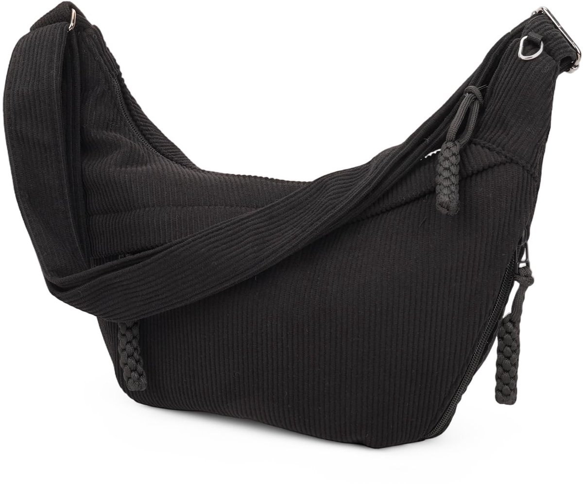 Elzusha- Schoudertas Dames - Corduroy - 3 Zakken met Ritssluiting - Verstelbare Schouderriem - Draagtas - Duurzaam Materiaal - 37x31 cm - Crossbody Tas