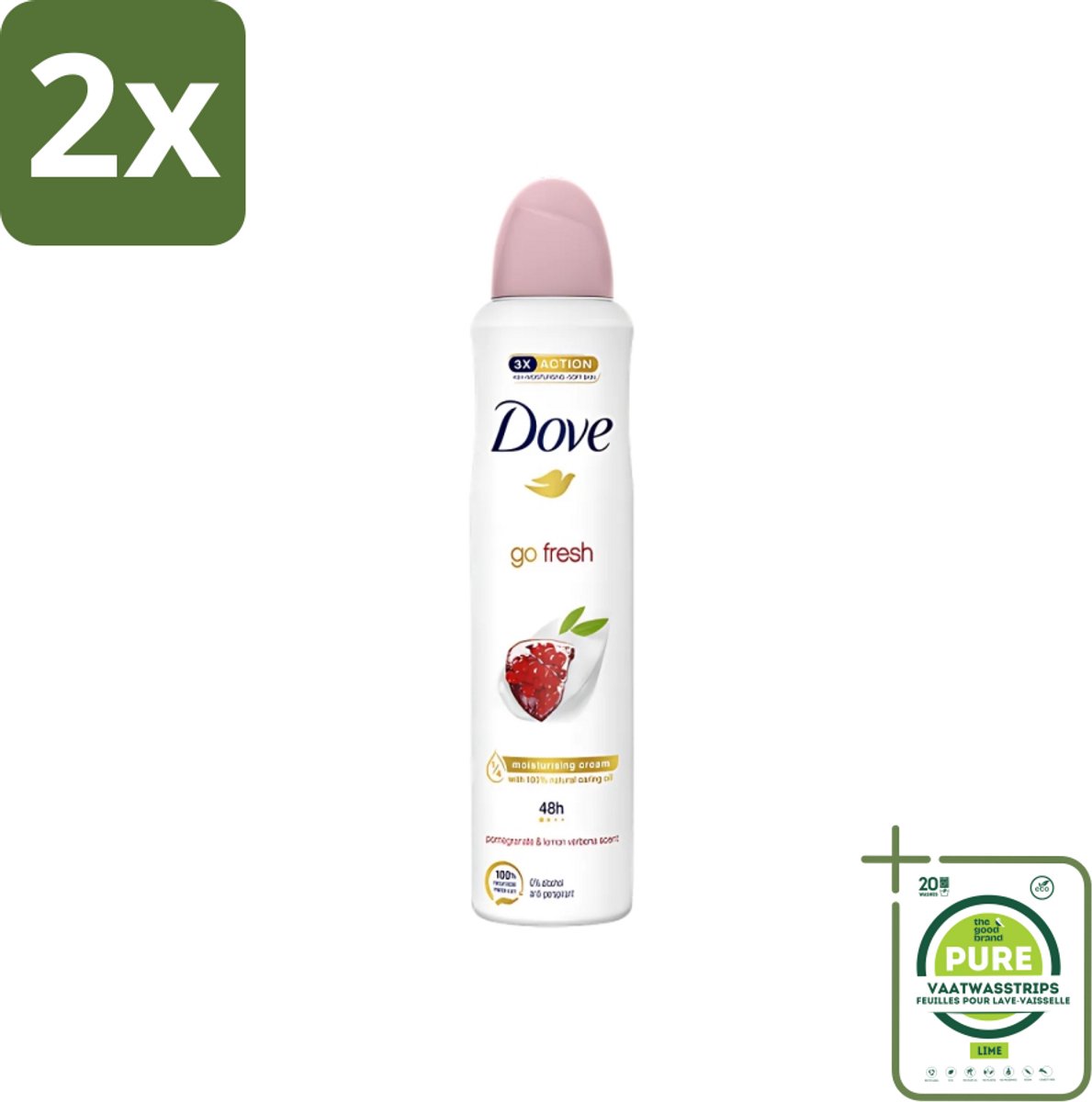 Dove - Deodorant - Spray Go Fresh - Granaatappel - Fruitige geur - 250 ml - Voordeelverpakking - 2 stuks - Dove Deodorant Spray - Granaatappel Citroenverbena