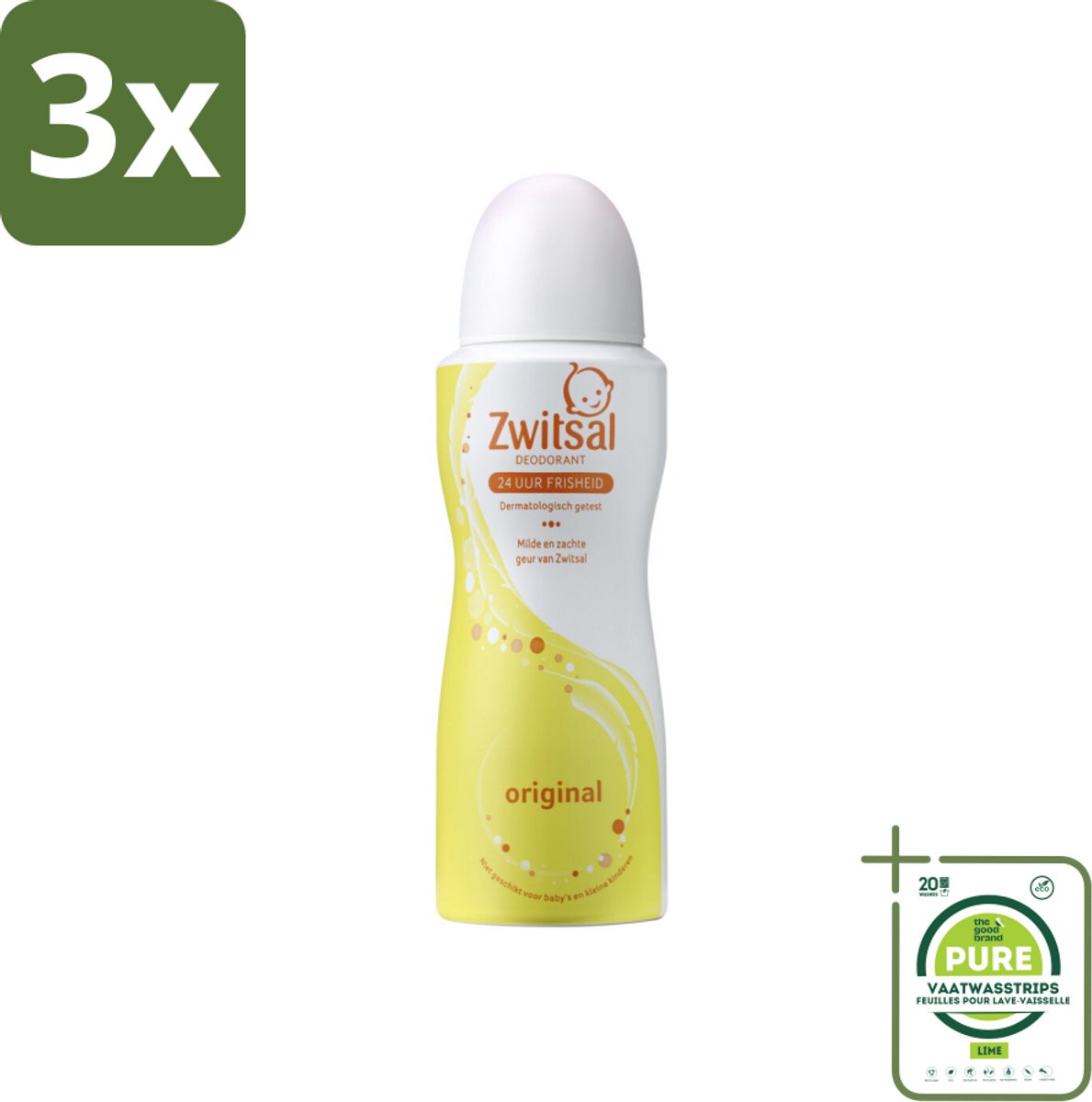3 x Zwitsal Deodorant Original 100 ml - Grootverpakking - Zwitsal Deodorant Spray - Fris Geurend - Huidvriendelijk - Deodorant Spray - Tieners Deodorant