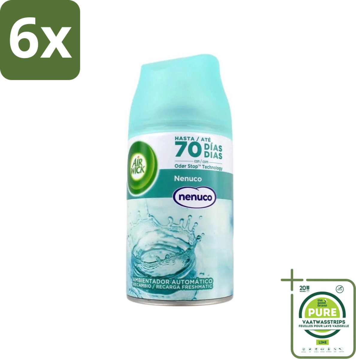Air Wick - Luchtverfrisser Navulling - Nenuco - Automatische Spray - 250 ml - Voordeelverpakking - 6 stuks - Nenuco geur - Luchtverfrisser