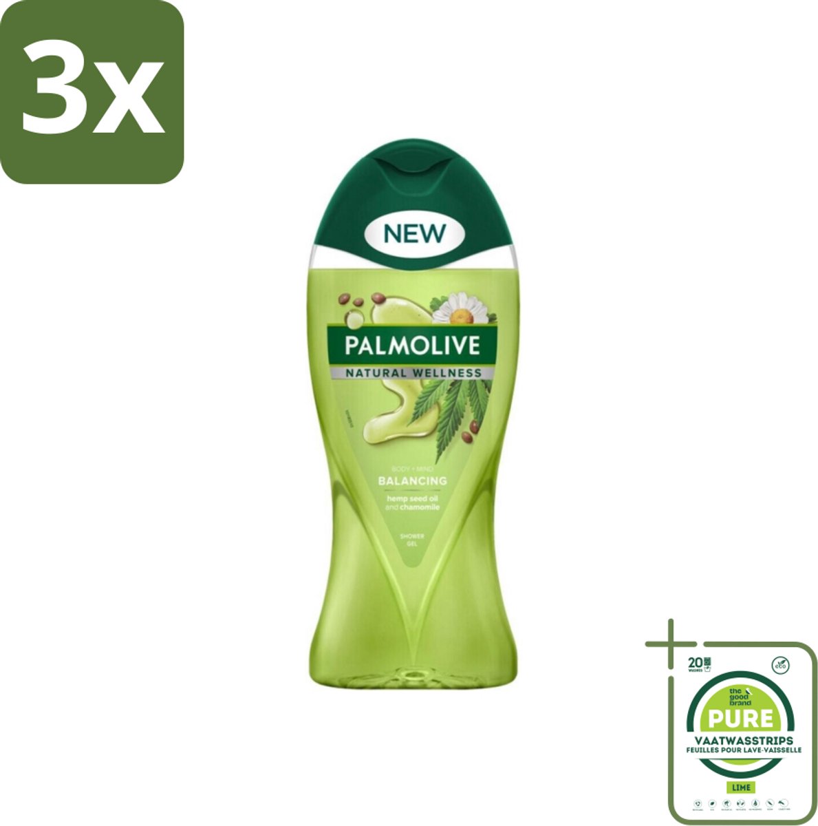 3 x Palmolive - Natural Wellness - Douchegel - Balancing - Ontspannend & Fris - 250 ml - Grootverpakking - Douchegel - Ontspanning - Wellness - Balans - Cannabiszaadolie
