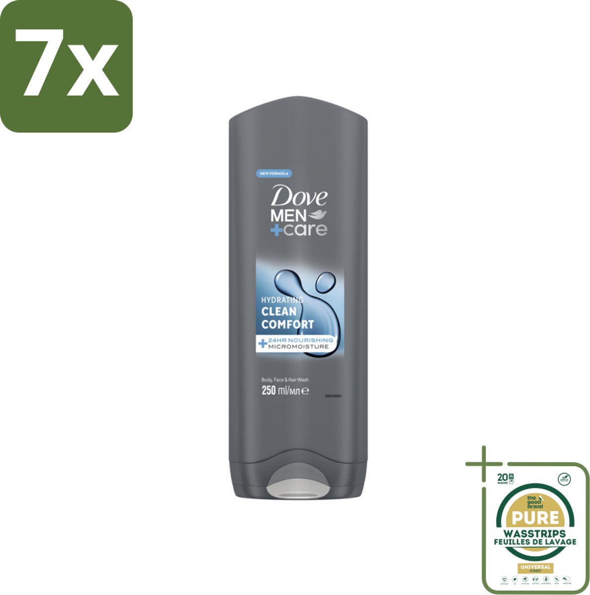7 x Dove Douchegel Men+ Care Clean Comfort 250 ml - Grootverpakking - Douchegel - Fris - Energieke Geur - Hydraterende Douchegel - Zachte Huid