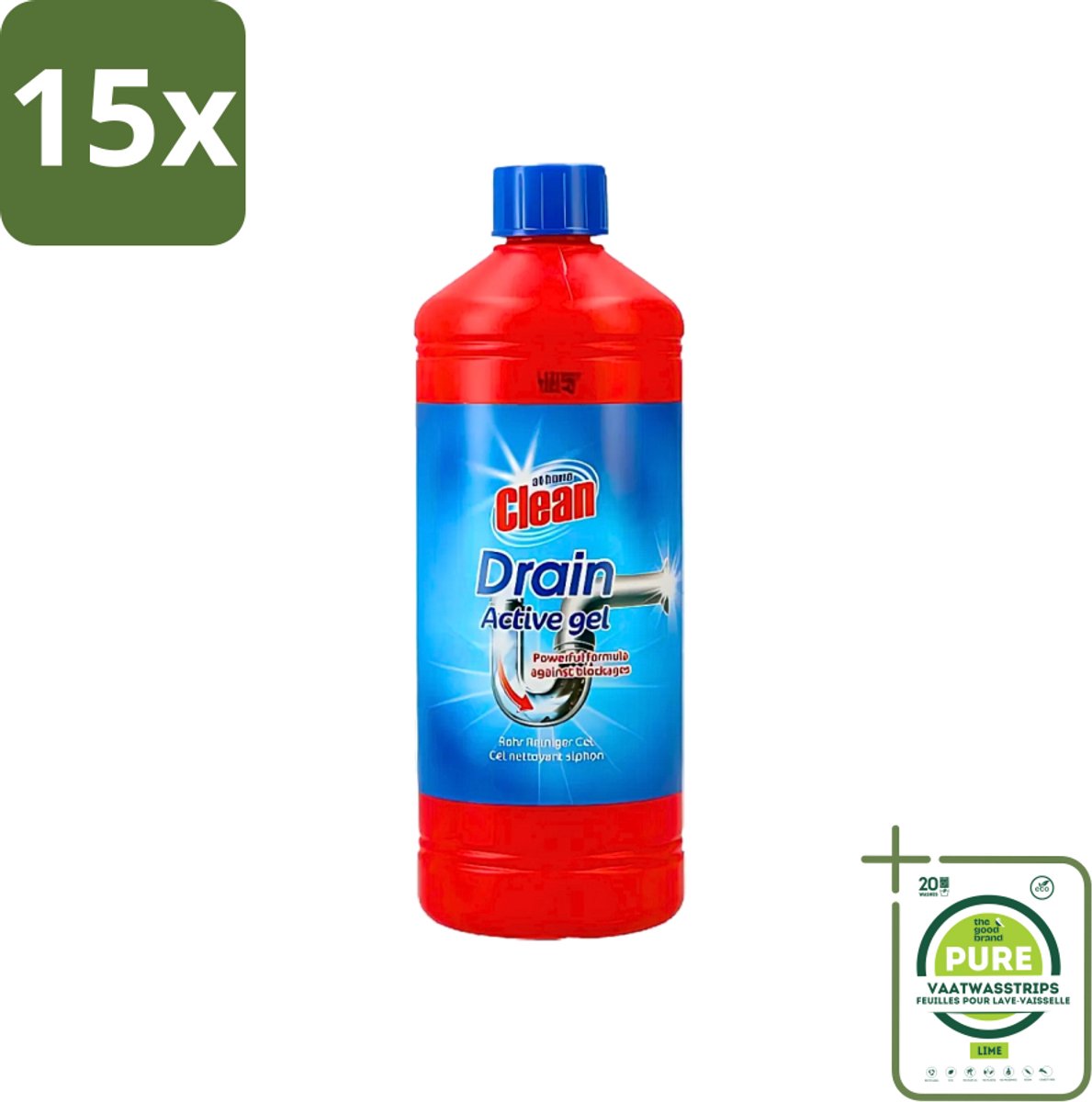 15 x At Home - Clean - Afvoer Ontstopper - Gel - Sterk - 1 L - Grootverpakking - Afvoer Ontstopper Gel - Afvoer Ontstopper - Verstopping Oplossen - Afvoer Verstopt - Afvoer Ontstoppen