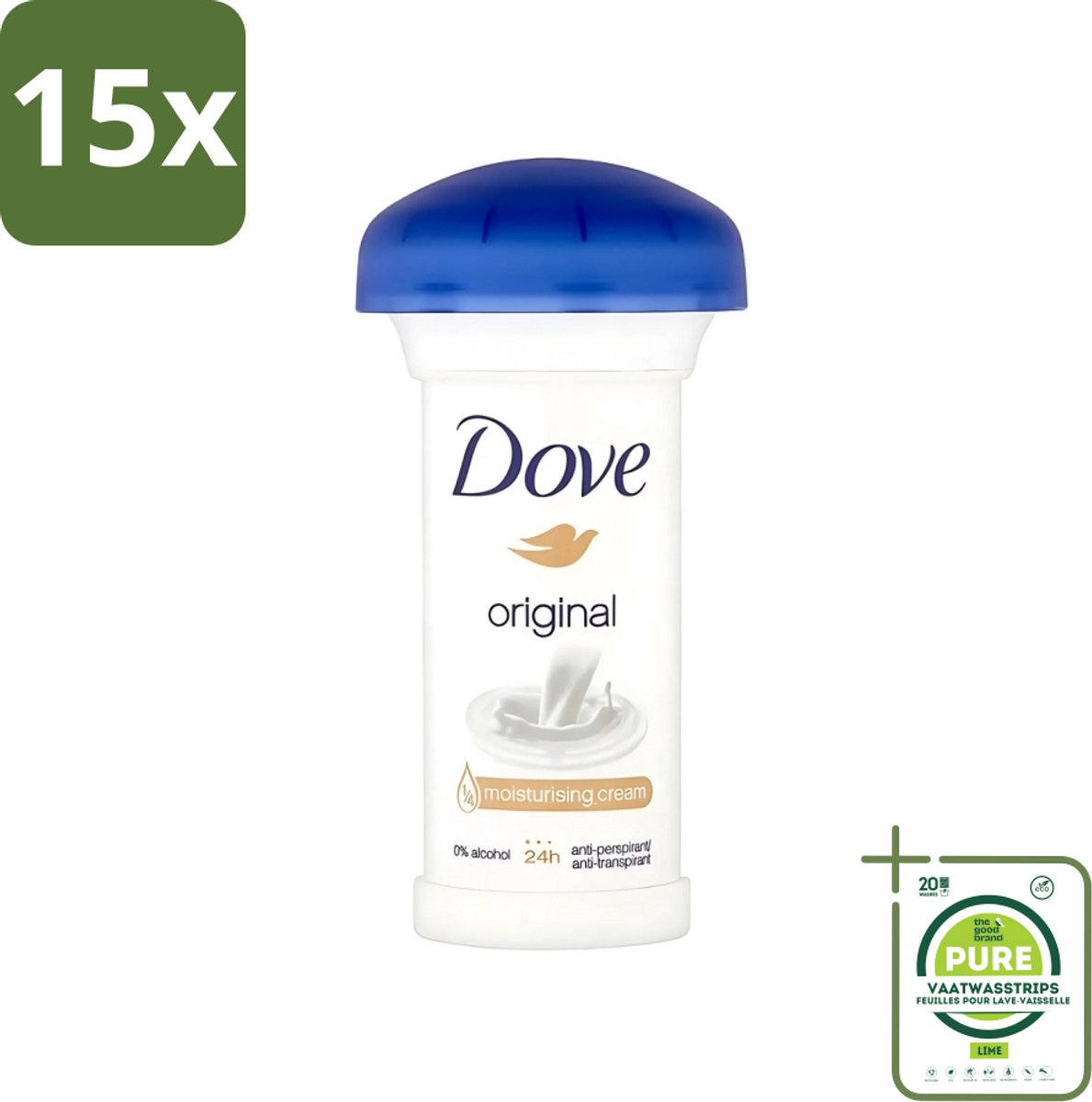 15 x Dove - Deodorant - Roll-on - Original - Frisse geur en bescherming - 50 ml - Grootverpakking - Dove Deodorant Stick - Anti-Transpirant - Okselbescherming - Zweetgeur - Gevoelige Huid