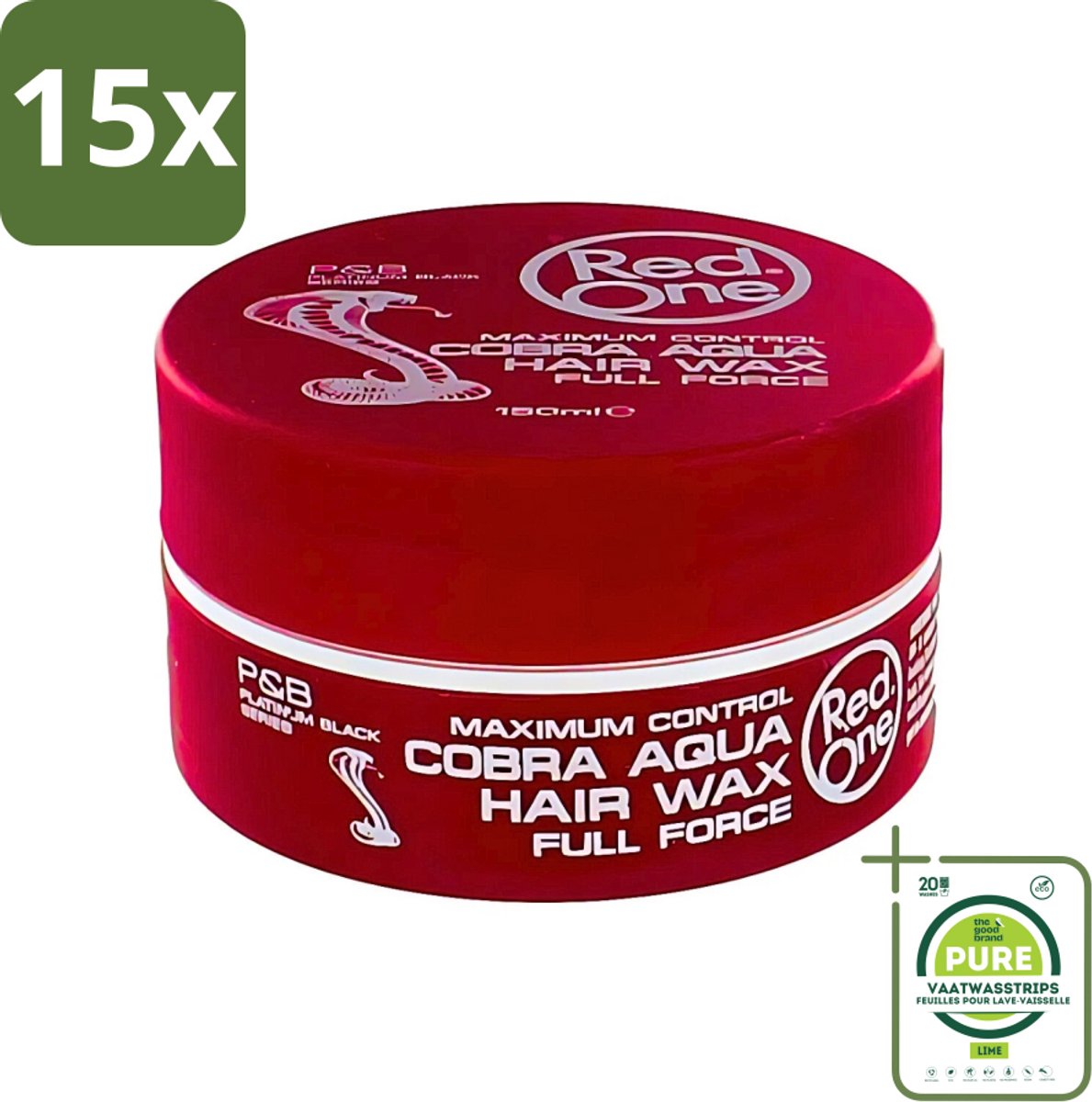 15 x Red One - Haarwax - Cobra Aqua - Maximale Controle - Voor Krachtige Hold & Glans - 150 ml - Grootverpakking - Haarwax - Styling Wax - Cobra Aqua - Controle Haar - Glans Haar