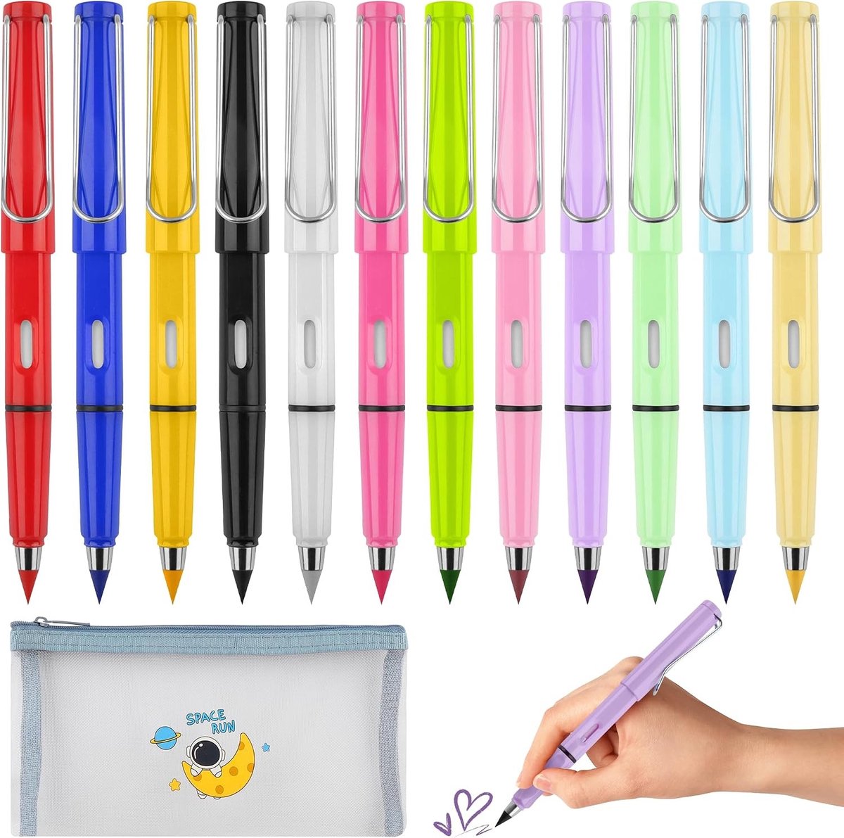 Set van 12 magische kleurpotloden, kleurrijke oneindigheidsstiften voor tekenen, schilderen en creatief knutselen, ideaal voor school en kantoor