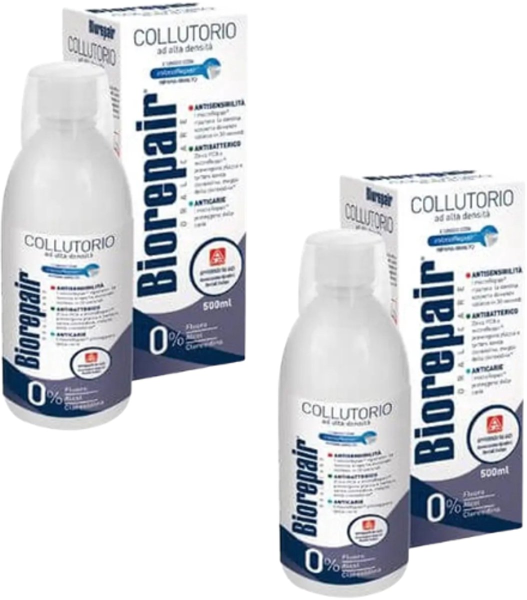 2x Biorepair Mondwater Gevoelige Tanden & Tandplak - 500 ml - MicroRepair & Zink PCA
