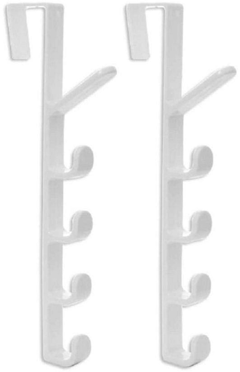 Tixiyu 2 Pack Deurhaak met 5 haken, Deur Organizer Rack Hanger Rugzak Handtas Kleding Jas Haak voor Thuis - ShopVlot