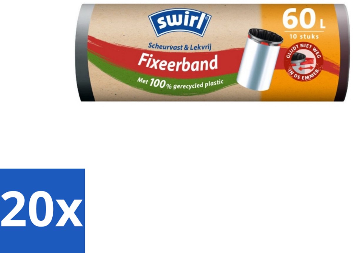 Swirl – Pedaalemmerzakken – 60 L – Fixeerband – 10 zakken - Bulkverpakking - 20 stuks