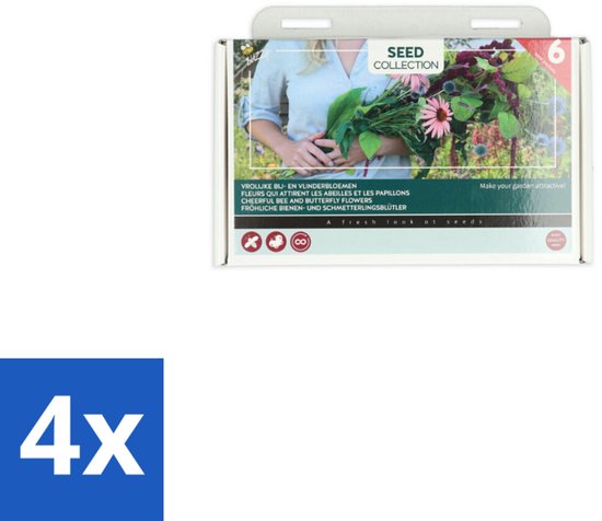 4 x Buzzy - Kweekset - 6 Vrolijke Bij- en Vlinderbloemen - Bijen En Vlinders - Insecten - Bloemzaden - Tuinbloemen - Biodiversiteit