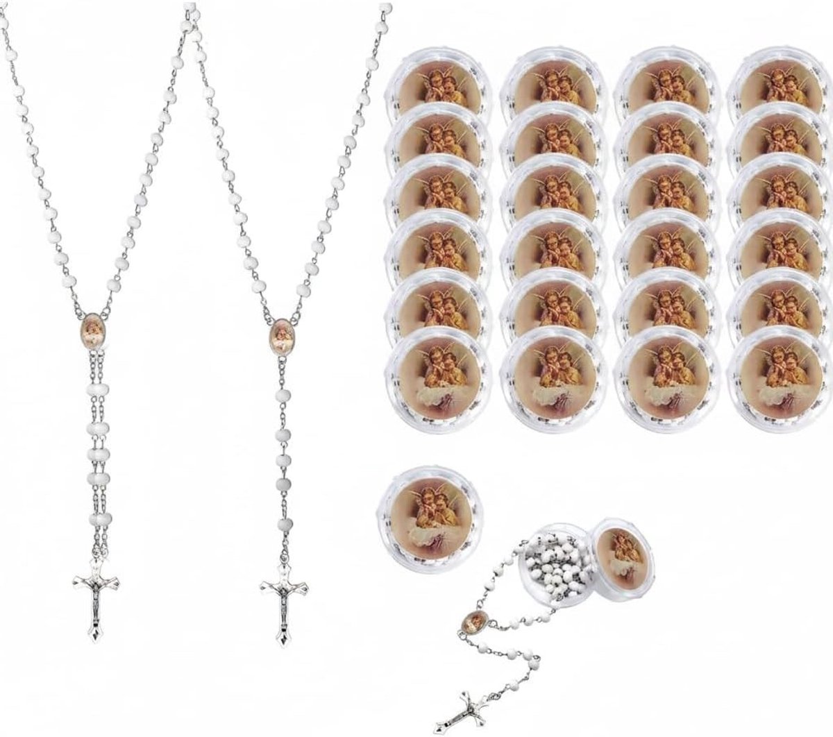 24-delige Rozenkrans met Transparante Doos, Perfect als Doopcadeau, Decoratie voor Communie en Huwelijk, Geschikt voor Jongens en Meisjes