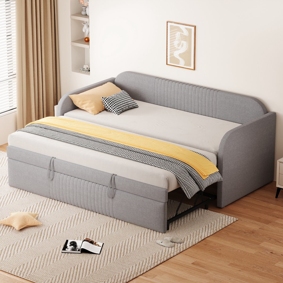 Slaapbank 180x190 cm - Uitschuifbaar - Met Fluweel - Light Grijs