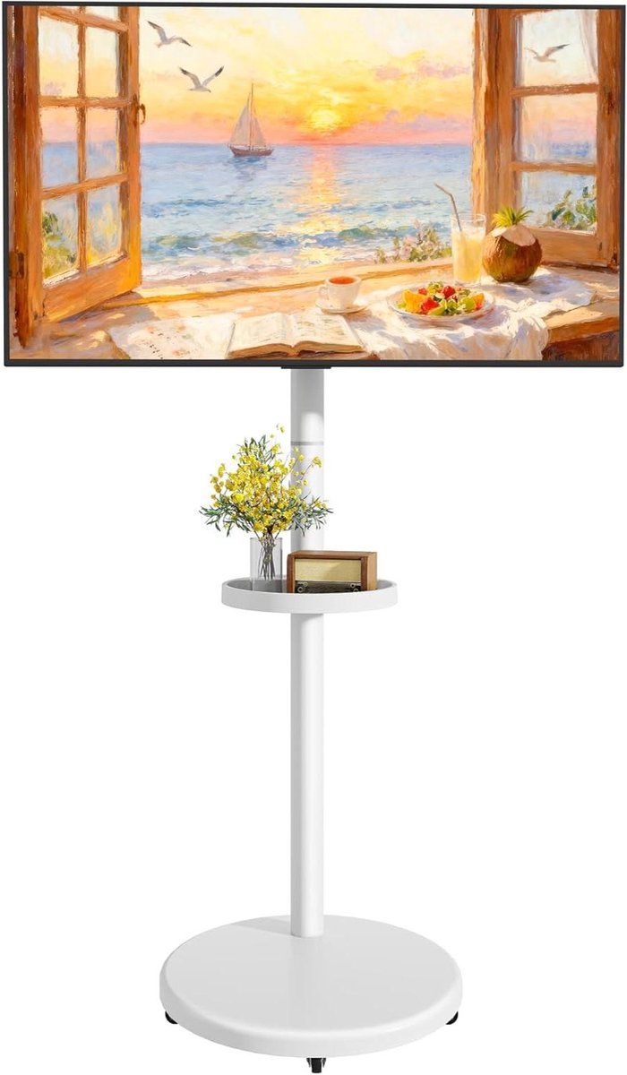 Mobiele tv-standaard - Tv-wagen met wielen - Entertainment aanpassen - In hoogte verstelbaar - 17-43 inch schermen - Wit