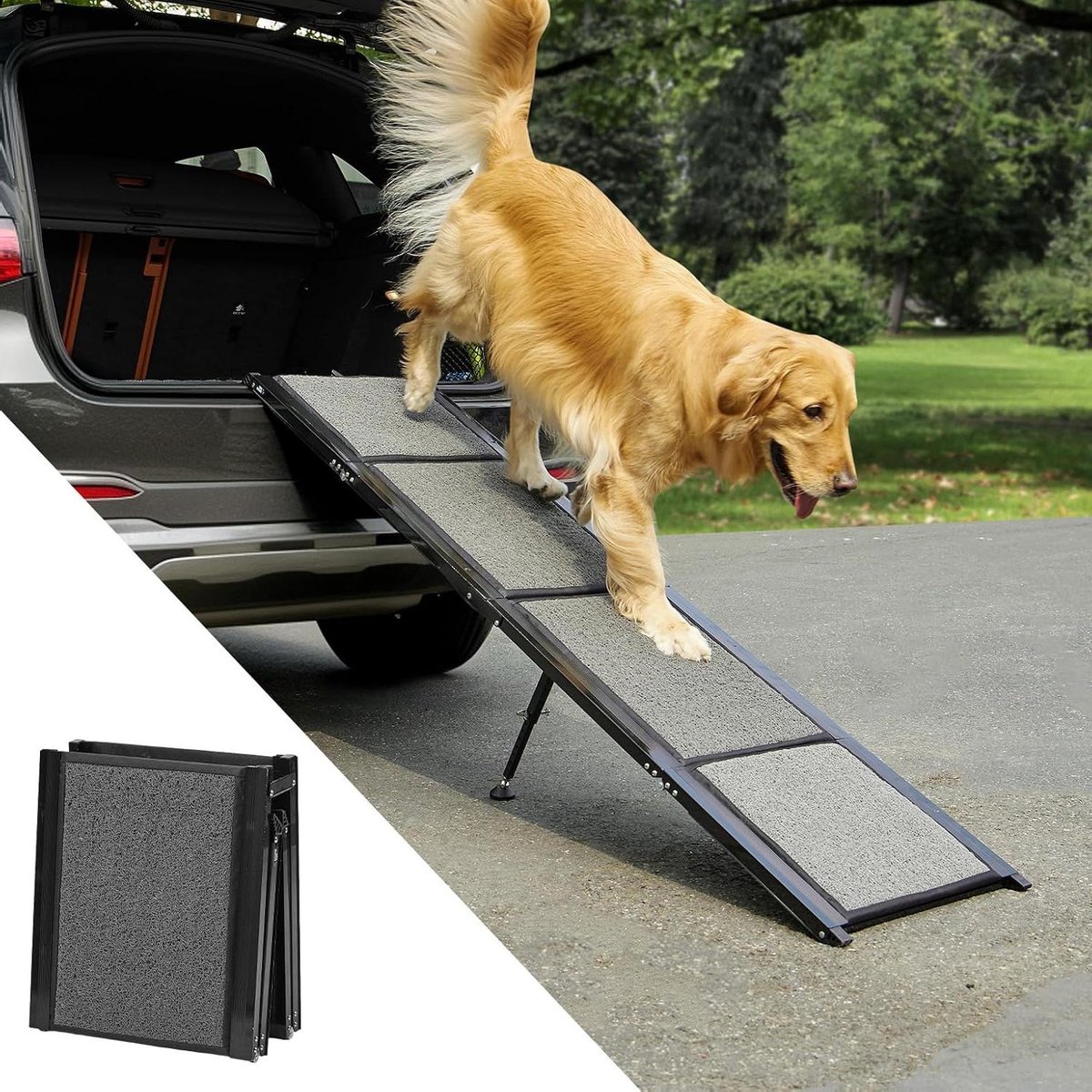 Hondenloopplank - Auto helling - Veilig reizen - Opvouwbaar aluminium frame - 180 x 44 cm - Zwart