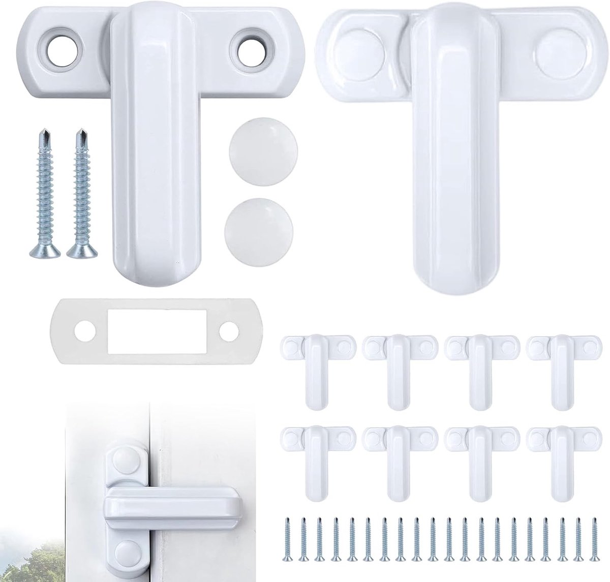 Veilige Raambeveiliging met 20 Schroeven, Witte Raamvergrendelingen voor UPVC en Houten Ramen, Set van 10 voor Optimale Inbraakbeveiliging