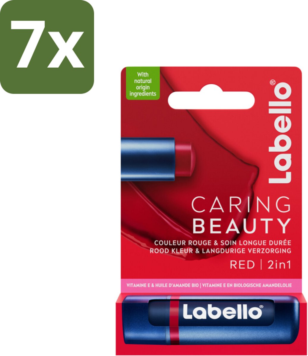 Labello –Lippenbalsem – Caring Beauty Red – 5,5 ml - Bulkverpakking - 7 stuks