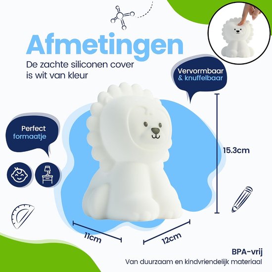 Leeuw Nachtlamp - Slaapmaatje Kinderen - Veilige Slaap - Tikfunctie Afstandsbediening - Groot Design - Wit — afbeelding 3