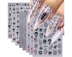 Halloween Nagelstickers, 8 Vellen met Spinnen en Schedel Ontwerpen, Nail Art Accessoires voor Feestdagen en Creatieve Nageldesigns