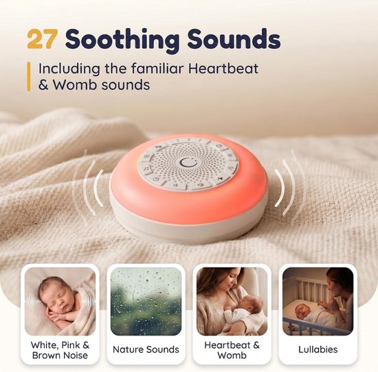 Verte White Noise Machine - Nachtlampje - 27 Rustgevende Geluiden - Slaaphulp Voor Baby’s - 8 Lichtstanden - Timer En Kinderslot - Draagbaar En Oplaadbaar Via USB-C van Verte — afbeelding 4