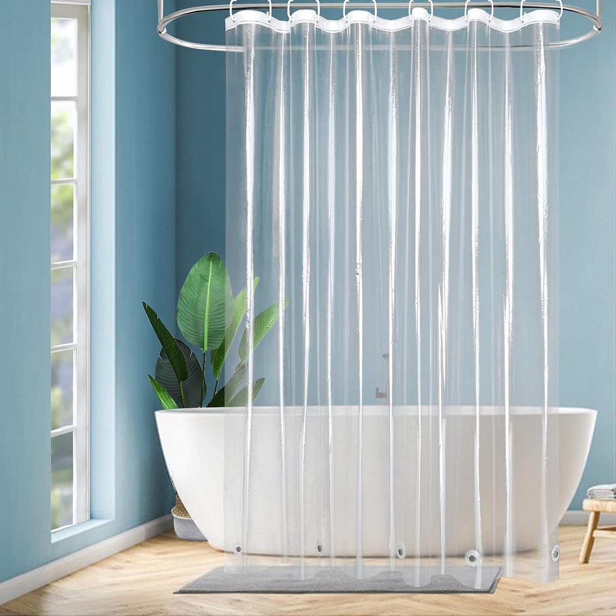 Douchegordijn Anti Schimmel - Badgordijn - 200x180 cm - Waterdicht - Transparant - EVA - Magneten Verzwaarders - Met Haken - Voor Badkamer