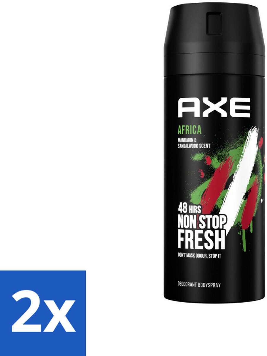 2 x Axe – Deodorant – Africa – 150 ml - Afrikaanse Geur - Frisheid - Lichaamsgeur - Zinktechnologie - Bodyspray
