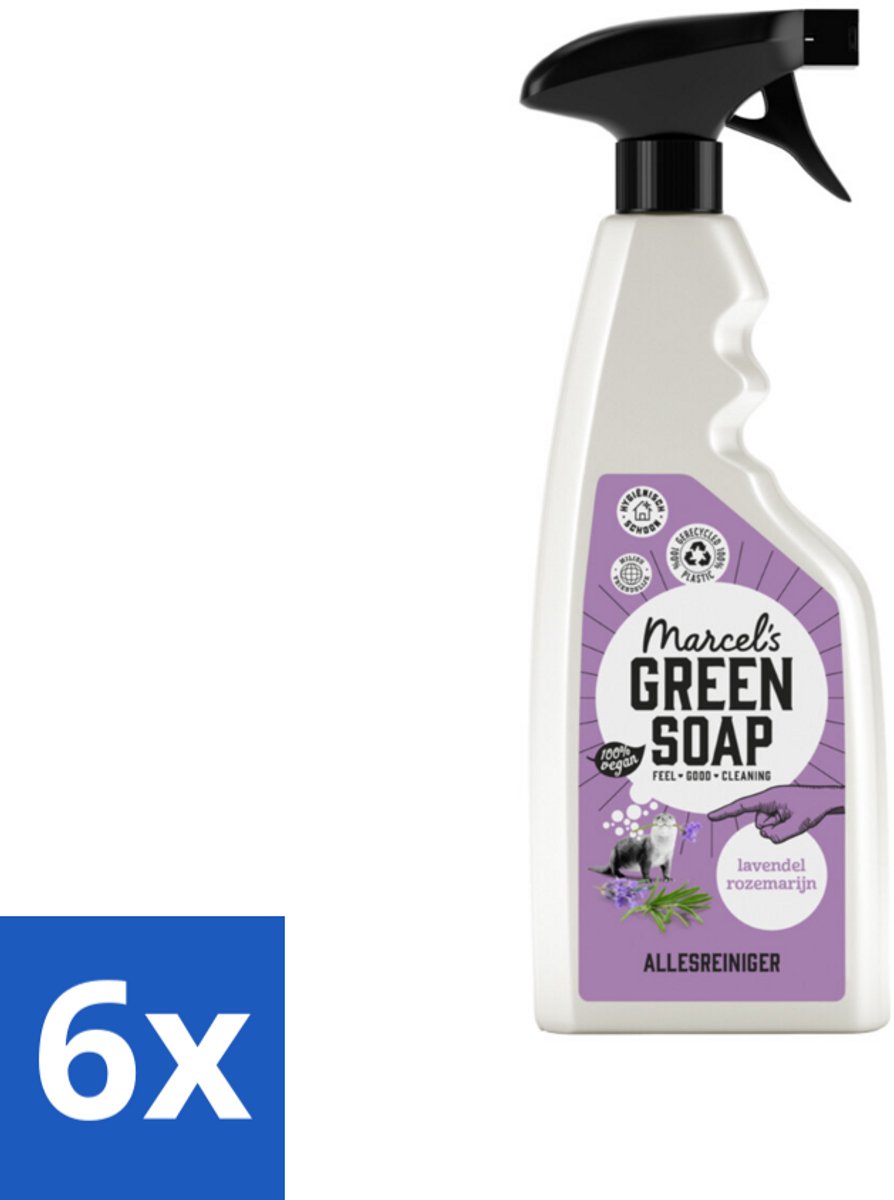 6 x Marcel’s Green Soap – Allesreiniger Spray – Lavendel & Rozemarijn – 500 ml - Allesreiniger Spray - Natuurlijke Reiniger - Plantaardige Zeep - Vet En Vuil Verwijderen - Tafel Reinigen
