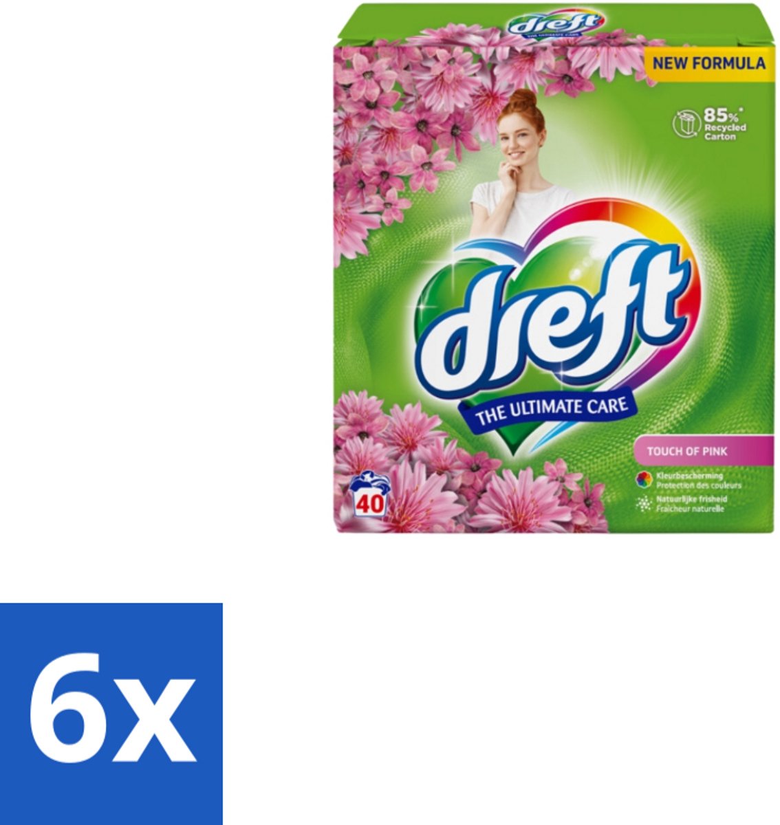 6 x Dreft – Touch Pink – Poeder Wasmiddel – 2,6 kg – 40 wasbeurten - Wasmiddel Poeder - Wasmiddel Voor Kleding - Frisheid Wasmiddel - Kleurbescherming Wasmiddel - Anti-kreukwerking