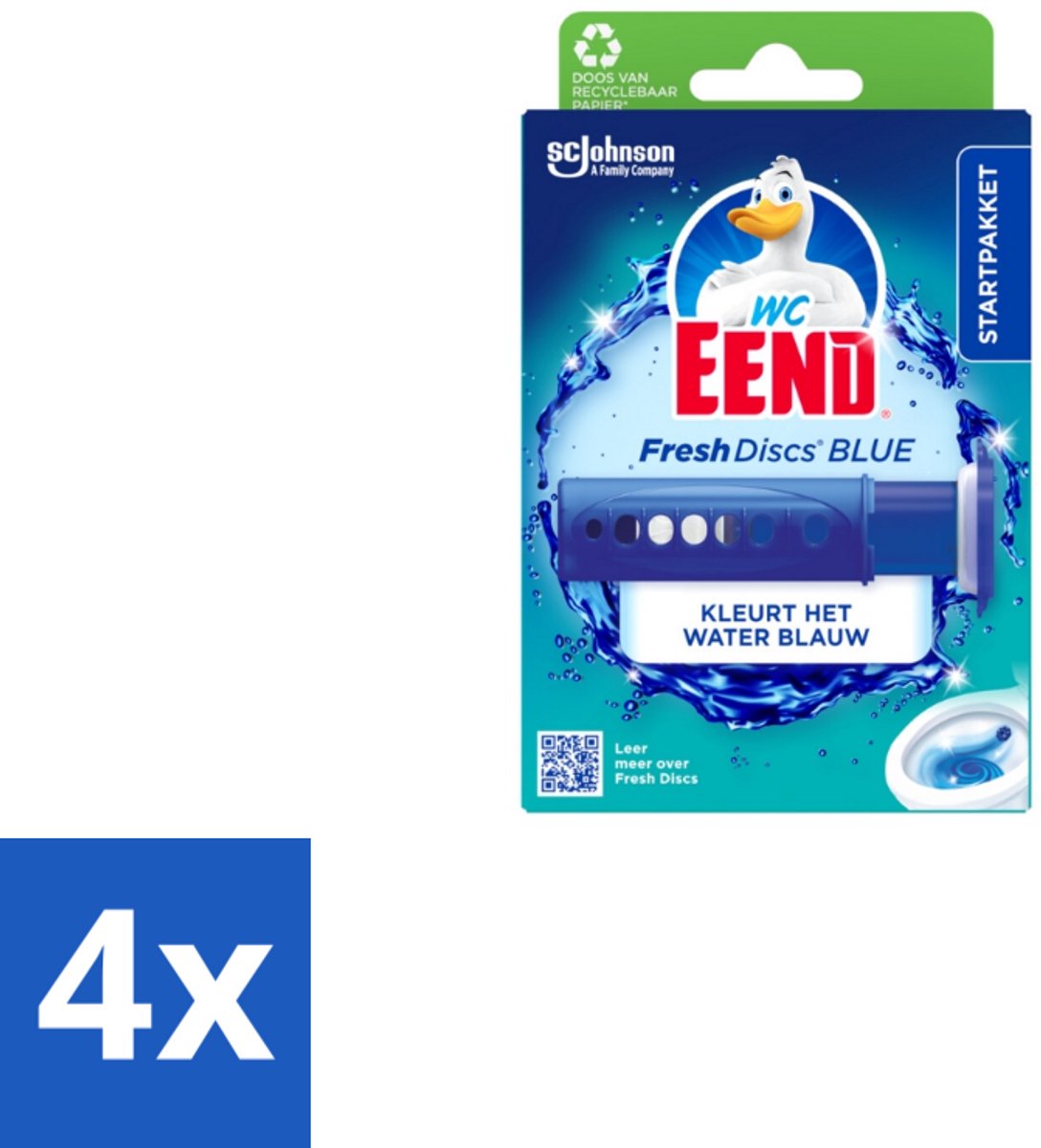4 x WC Eend – Fresh Discs – Houder + Navulling – Coloring Blue – 36 ml - Toilet Reinigen - Toilet Hygiëne - Toilet Disc - Toilet Gel - Toilet Frisheid