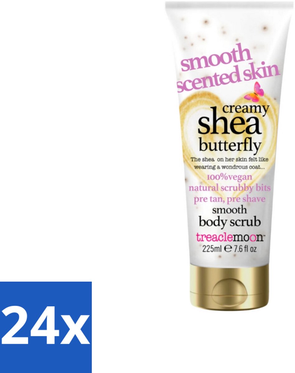 24 x Treaclemoon – Body Scrub – Creamy Shea Butterfly – 225 ml - Body Scrub - Exfoliatie - Shea Butter - Kokosnoot - Huid Verzorging