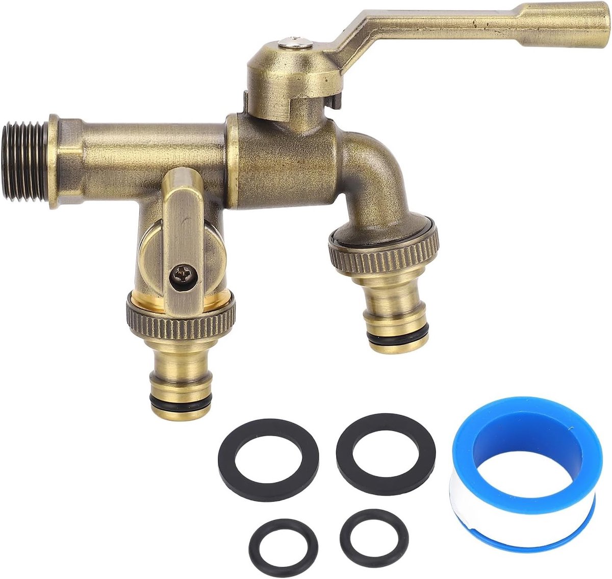 Buitenkraan vorstvrije - Antiek Messing - 3/4 inch - Dubbele Uitlaat - Voor Tuinen