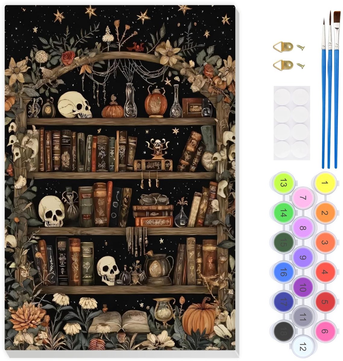 Elzusha - Skull Wandplank Schilderen op Nummer met Lijst 20 x 30 cm
