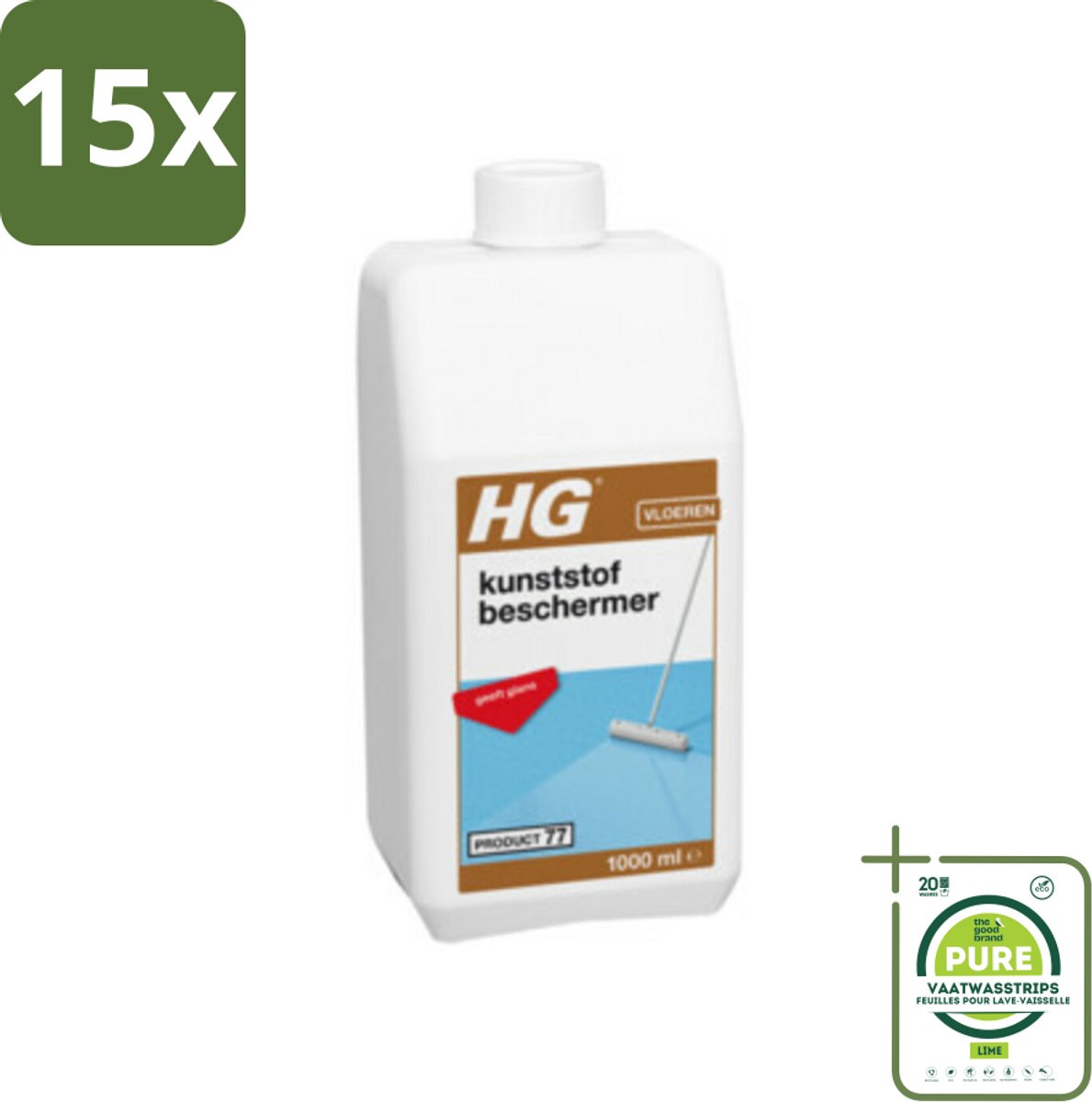15 x HG Kunststofbeschermer 1 liter - Grootverpakking - Kunststofvloer Bescherming - Vinyl Vloer - Linoleum Vloer - Marmoleum Vloer - PVC Vloer