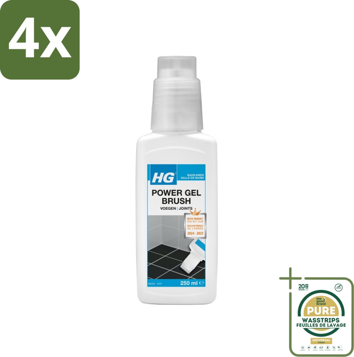 HG - Badkamer - Voegenreiniger - Power Gel Borstel - 250 ml - Voordeelverpakking - 4 stuks - Badkamerschoonmaak - Keukenschoonmaak