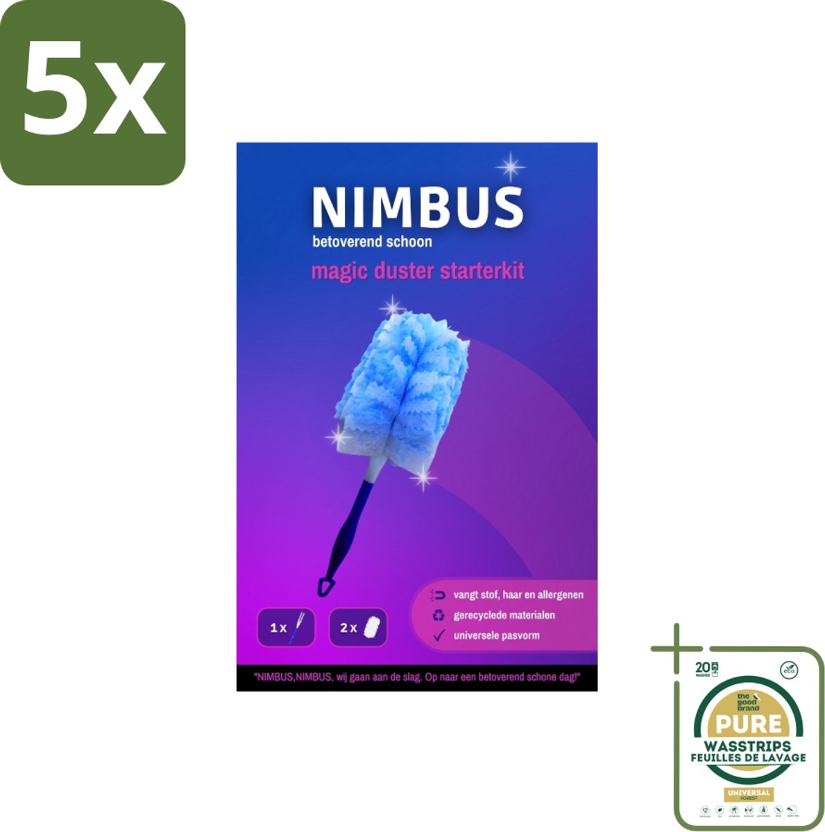 5 x NIMBUS Magic Duster Handvat + 2 Navullingen 1 set - Grootverpakking - Stofverwijdering - Stofdoek - Haren Verwijderen - Allergenen - Huisdierenharen