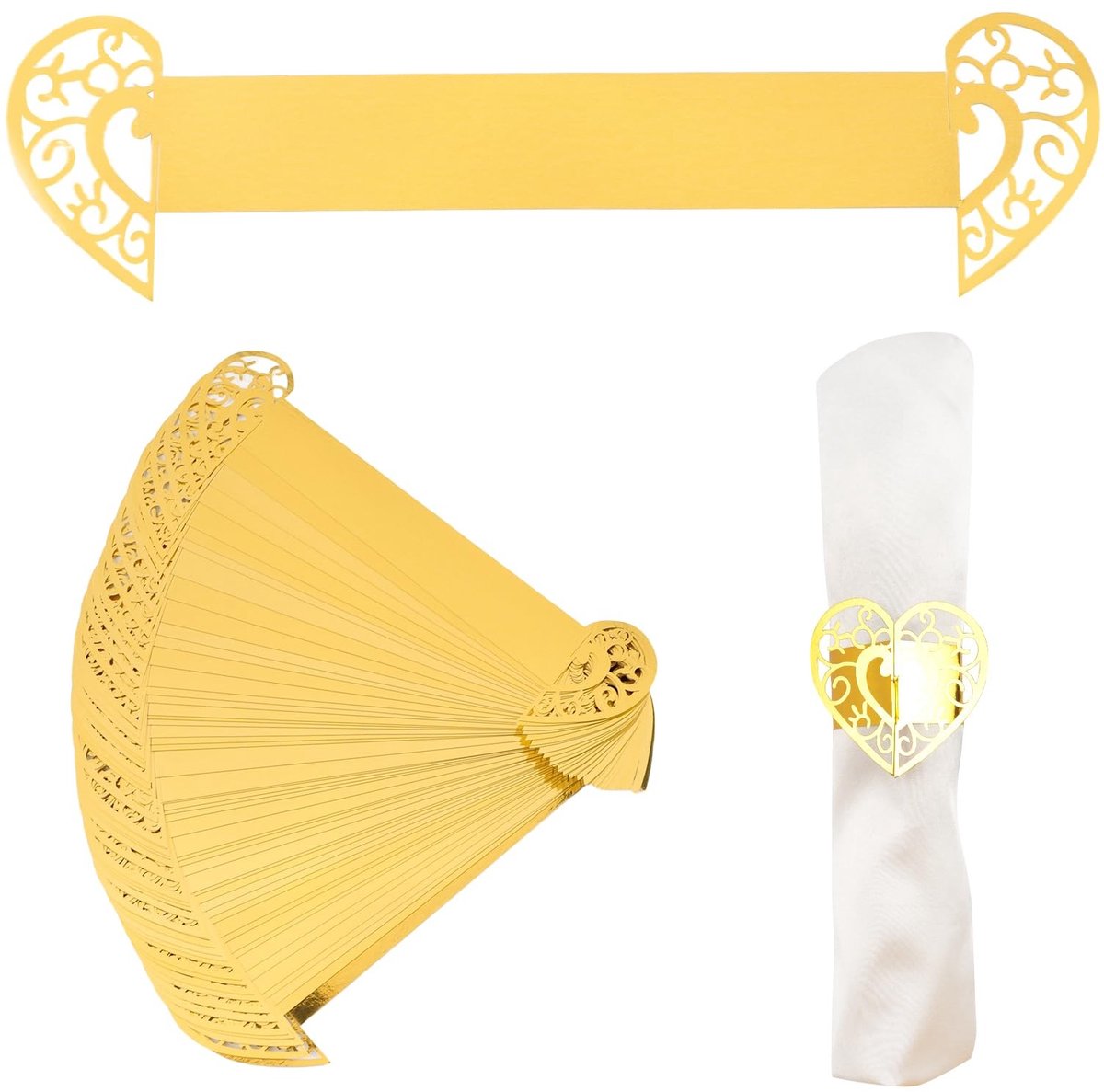 Elzusha - Reflecterende Gouden Hart Papieren Servetringen - 50 Stuks