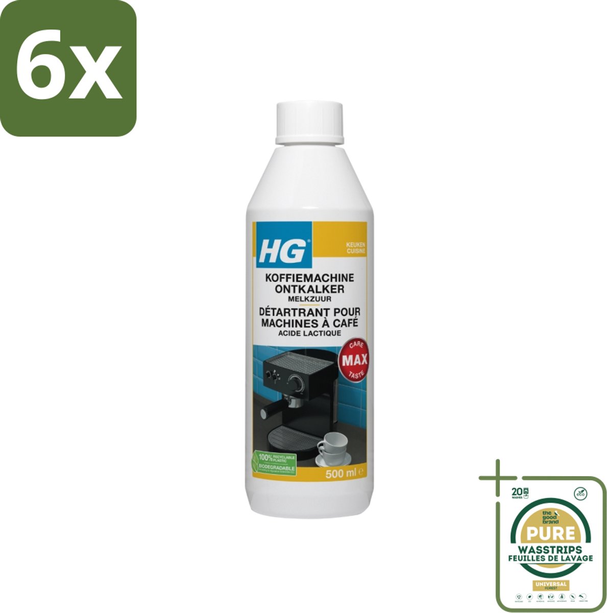 HG Koffiemachine Ontkalker Melkzuur 500 ml - Voordeelverpakking - 6 stuks - Koffiemachine schoonmaken - Espresso ontkalken