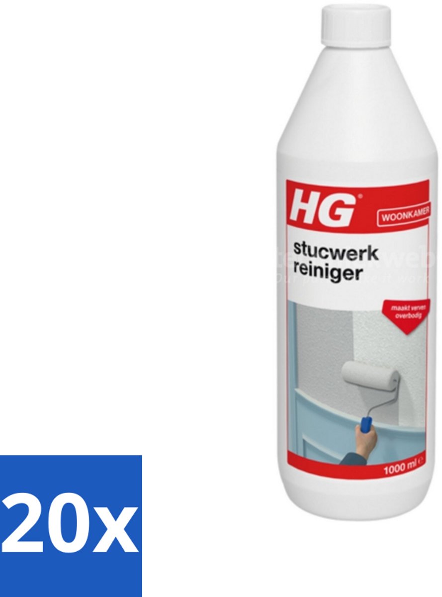 20 x HG - Stucwerk Reiniger - Zeer Snelle Werking - Grondige Reiniging - 1L - Stucwerk Reinigen - Stucwerk Schoonmaken - Stucwerk Reiniger - Sierpleister Reinigen - Verven Overbodig Maken