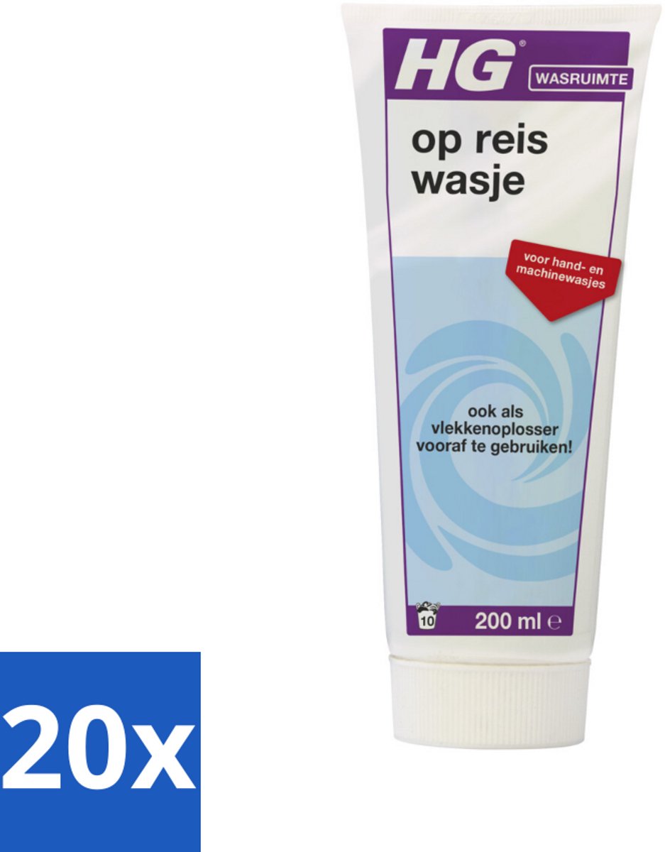 20 x HG Op Reis Wasje 200 ml - Op Reis Wasmiddel - Wasmiddel Voor Reizen - Wasmiddel Met Wasverzachter - Wasmiddel Voor Vlekken - Handwas