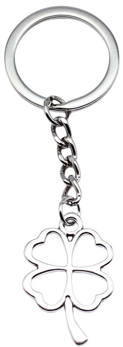 Jumada's Klaver Vier Sleutelhanger - Zilver- Geluks klavertje vier - Key chain