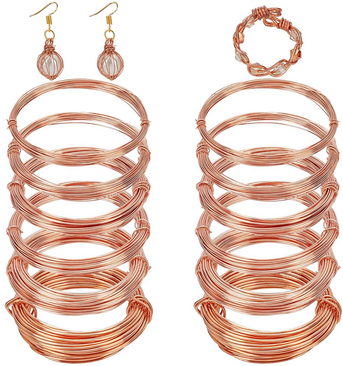 12 rollen gemengde zachte koperdraad, 0,3/0,4/0,5/0,6/0,8/1 mm, ronde koperdraad voor het maken van sieraden, 5 m/rol, 2 rollen per maat