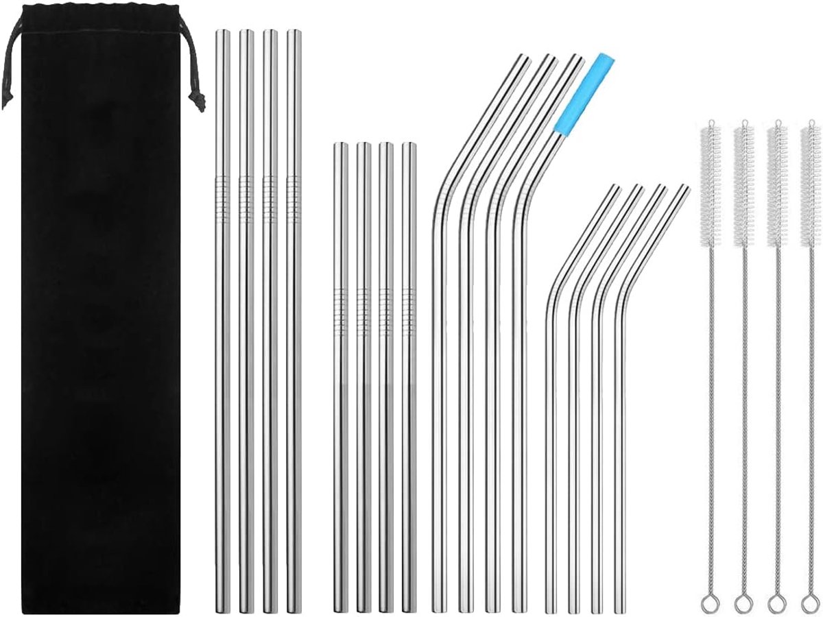 rietjes, 20 stuks roestvrijstalen herbruikbare drinkrietjes voor smoothie, milkshake, cocktail en warme dranken