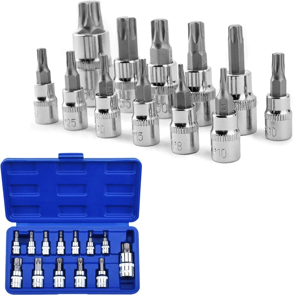 13 stuks Torx Bit Socket Set T8-T70 S2 Staal Dopsleutel Zeskant Torx Socket Schroefgereedschap Schroevendraaier Bitset, Torx mannelijk T8 T10 T15 T20 T25 T27 T30 T40 T45 T50 T55 T60 T70