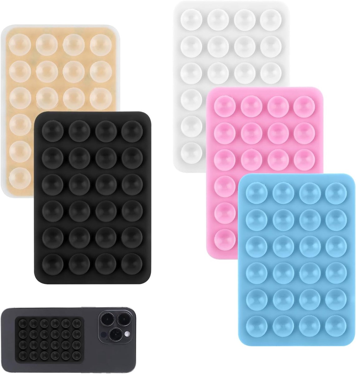 5 stuks siliconen zuignap telefoonhoes mount, antislip zuignap telefoonhouder met achterkant mobiele fidget spiegelhouder voor selfies en Tiktok-video's compatibel met alle hoesjes ()