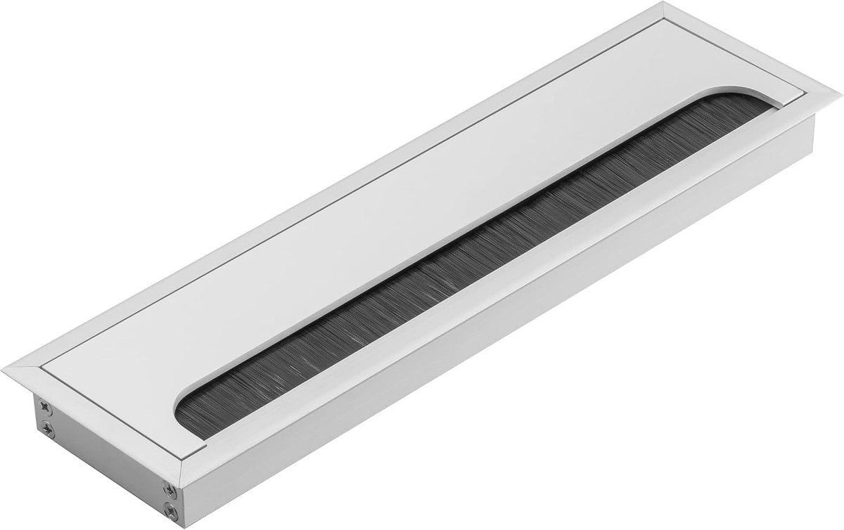 - Kabeldoorvoer Merida - kabeldoorvoer met openingsdeksel - kabeldoorlaat, rechthoekige kabelorganisatie voor meubels, kabeldoorlaat, voor installatie in het werkblad, 80 x 280 mm, zilver