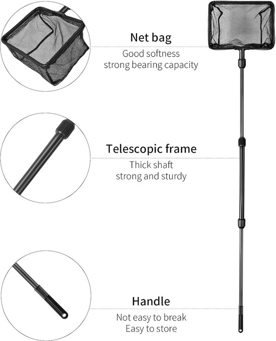 Schepnet - 105 cm Aquarium Visnet Met Uittrekbare Handgreep, Nylon, Opvouwbaar Voor Meren en Vijvers — afbeelding 3